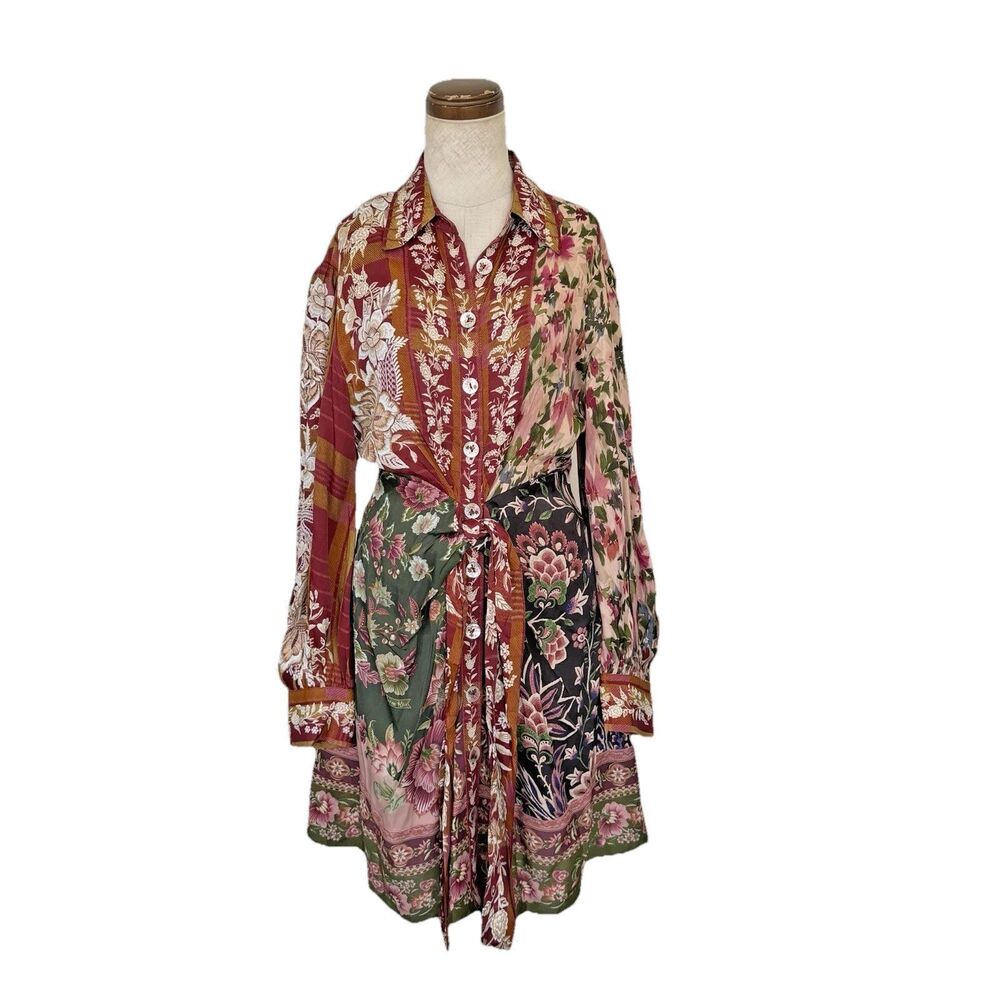 FARM Rio Winter Garden Mini Shirt Dress Sz XS Spread V-neck Collar NWT Boho Chic